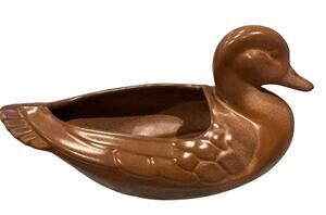 Vintage Art Pottery Planter Mallard Duck Cabin Clay Brown Tan Frankoma 208A 12"